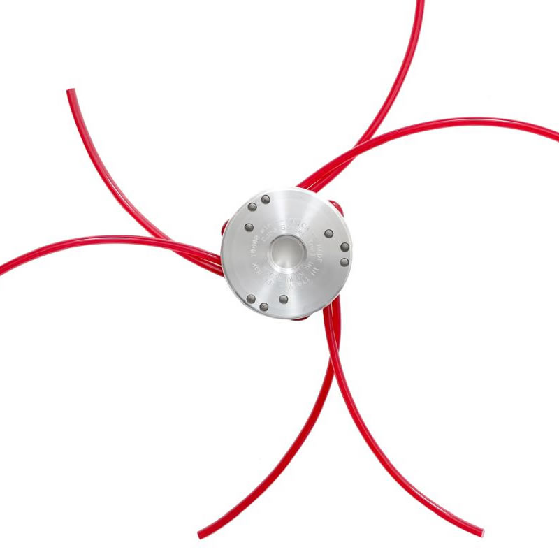 Cabezal desbrozadora Amica con hilos rojos. Accesorio para desbrozadoras, corte de césped.