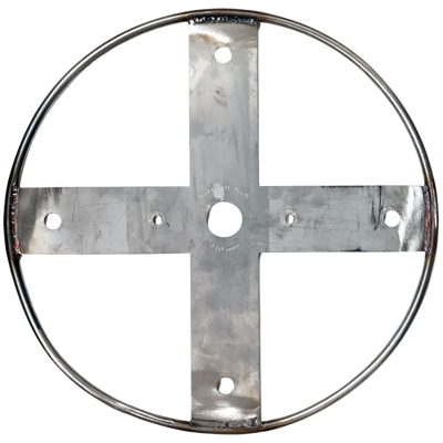 Rueda metálica Badante Plus. Accesorio industrial con forma de cruz y círculo.