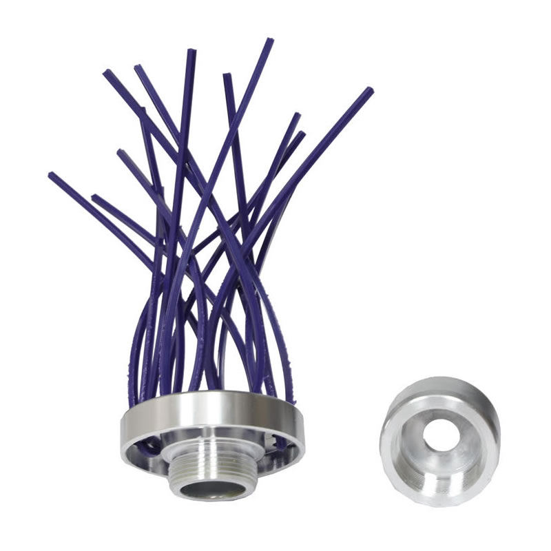 Cabezal desbrozadora 'Piovra' con filamentos azules, accesorio cortacésped para jardinería y mantenimiento de áreas verdes.